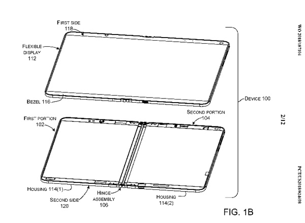 MS가 특허출원한 팝업방식 힌지를 사용하는 폴더블폰(사진=WIPO)