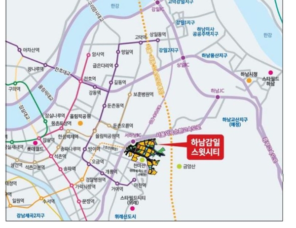 한국토지주택공사(LH)가 오는 22일 진행하는 하남 감일지구 내 상업용지 및 주차장용지의 위치도. 자료=LH