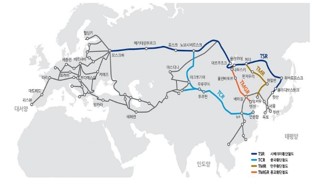 유라시아 대륙철도 노선도. 사진=한국철도공사 