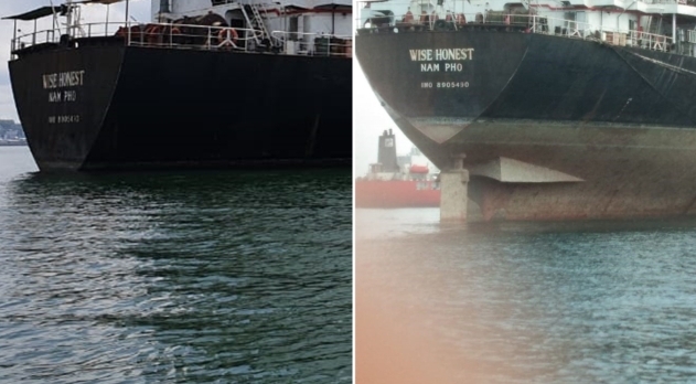 와이즈 어니스트호 석탄하역 전후 선미 부분 모습.사진=VOA
