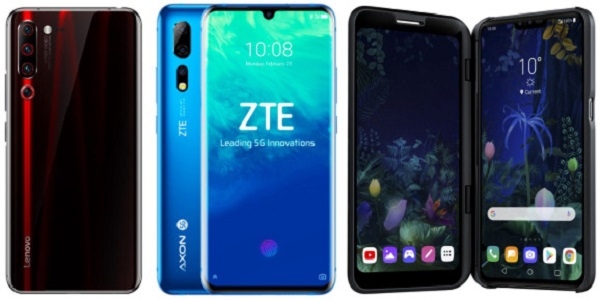 사진 왼쪽부터 레노버, ZTE, LG전자의 5G 스마트폰.