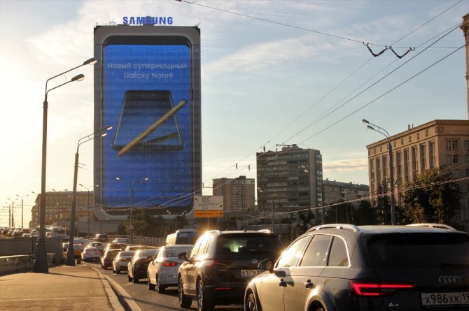 러시아 모스크바의 갤럭시 스마트폰 '갤럭시 노트9' 옥외광고 모습.