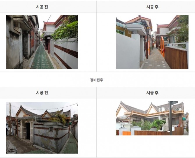 서울시가 '집수리아카데미'를 통해 진행한 장위동 가꿈주택 감나무 골목 정비전후 사진. 사진=서울시
