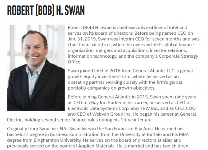밥 스완 (Bob Swan) 인텔 회장 누구?  인텔은 최근 삼성전자를  제치고 반도체 왕좌를 탈환했다.  