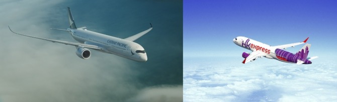 캐세이퍼시픽 항공기. 사진=캐세이퍼시픽항공(왼쪽), 홍콩 익스프레스 항공기 사진=홍콩 익스프레스(왼쪽)