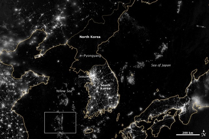 한반도와 일본, 중국의 야경. 사진=미국항공우주국(NASA)