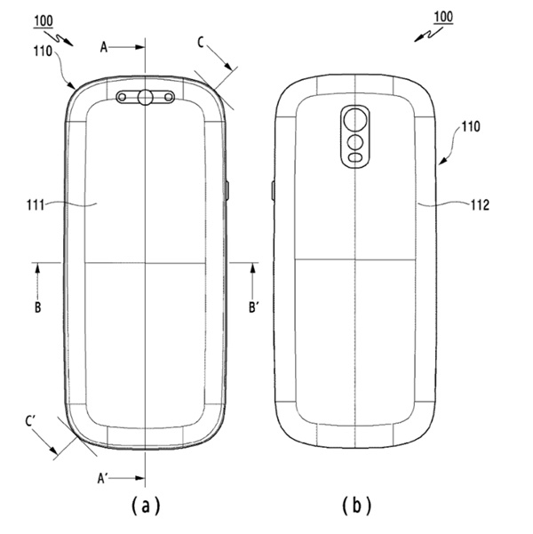 삼성전자가 WIPO에 특허출원한 전후좌우를 둥근 곡면으로 처리하고 전반적으로 둥글게 디자인한 스마트폰 특허출원서 도면(사진=WIPO)