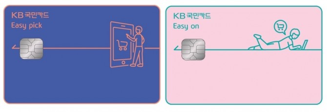 KB국민카드가 이번에 내놓은 ‘KB국민 이지픽(Easy Pick) 카드’와 ‘KB국민 이지온(Easy On) 카드’ 플레이트 이미지 (사진=KB국민카드)