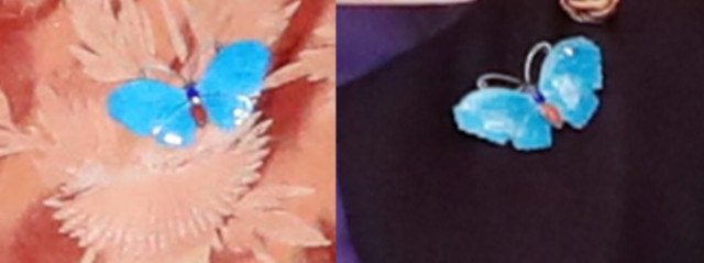 사진 왼쪽은 도널드 트럼프 미국 대통령 청와대 만찬 당시 촬영된 사진을 확대한 모습이고 오른쪽이 일본 방문 때 사진을 확대한 모습이다.