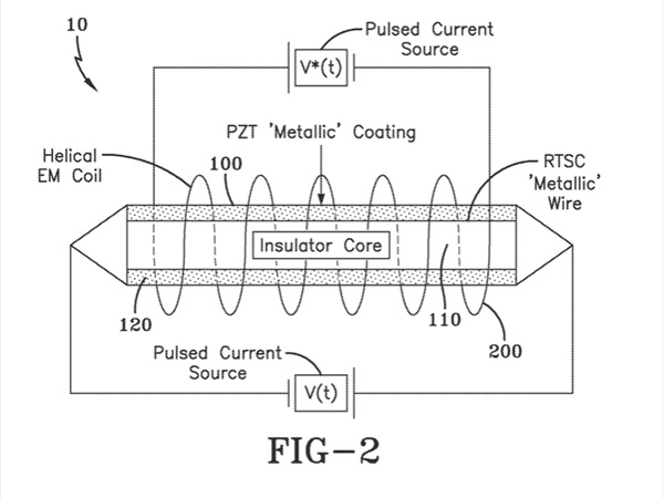 미해군의 파이스가 특허받은 압전 유도방식의 실온 초전도체 원리(도면=미특허청)
