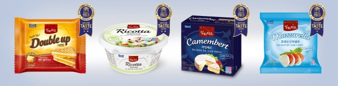 (사진 왼쪽부터)상하치즈 더블업 체다, 리코타 치즈, 까망베르 치즈, 후레쉬 모짜렐라. 사진=매일유업