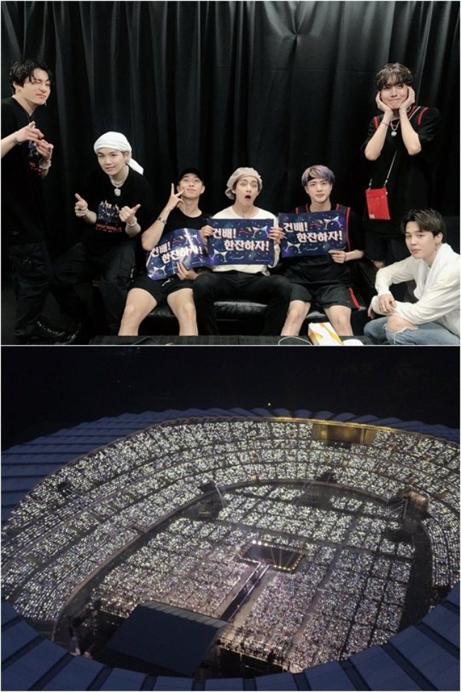 BTS(방탄소년단)이 지난 13일 공식 트위터를 통해 일본 시즈오카 공연 사진을 공개했다.