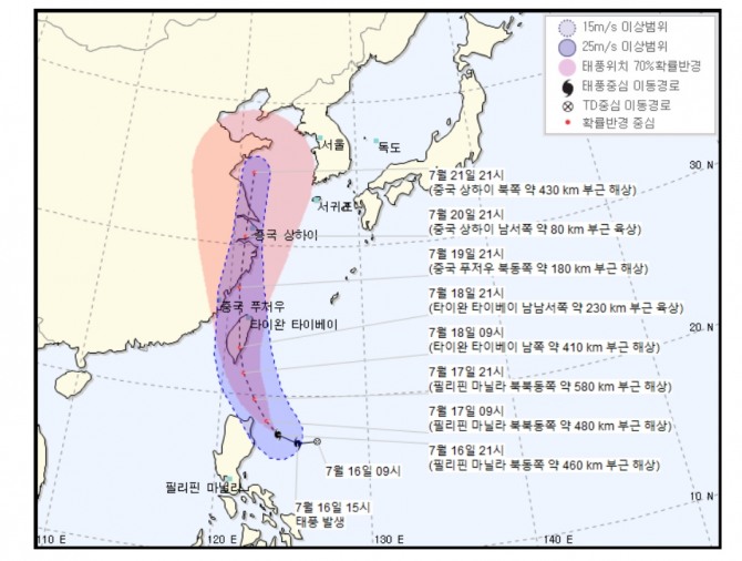 기상청은 제헌절인 17일 날씨 특보에서 제5호 다나스(DANAS)이 다가 오고 있다고 발표했다. 오늘 날씨는 아니지만 주말 날씨에 영향을 줄 것으로 보인다. 