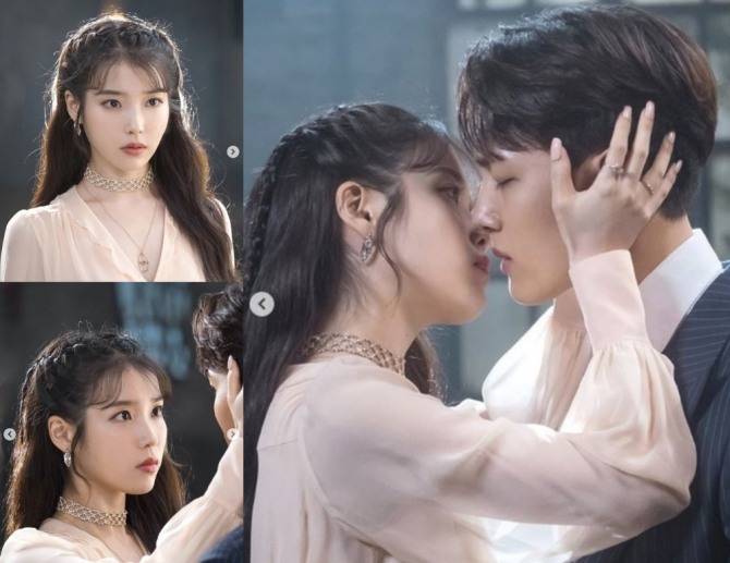 아이유는 지난 21일 자신의 인스타그램을 통해 tvN 토일드라마 '호텔 델루나' 4회 엔딩 컷인 여진구의 귀를 감싸고 키스를 하는 스틸 컷을 게재했다. 사진=아이유 인스타그램 캡처