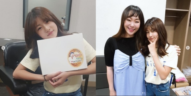 송지아가 '해투4' 녹화에 함께 참여한 개그우먼 정주리와 함께 포즈를 취하고 있다. 사진=박연수 인스타그램 캡처