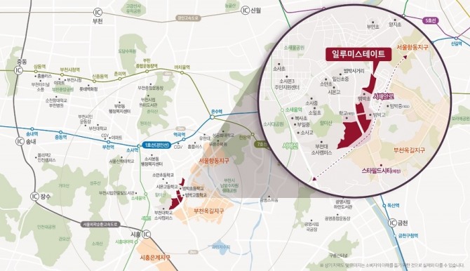 현대건설 컨소시엄이 8월 분양 예정인 부천 '일루미스테이트' 단지의 위치도. 자료=현대건설