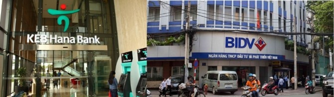 사진은 하나은행(좌과) 베트남 국영은행 BIDV (우) 모습. 사진=갈무리