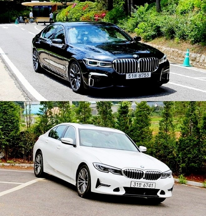 BMW는 브랜드 정체성을 살린 고급 차량으로 승부한다. (위부터)신형 7시리즈 ‘740Li xDrive M 스포츠 패키지’와 신형 320d 럭셔리. 사진=정수남 기자