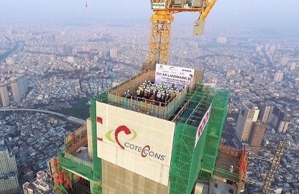 베트남 건설사 코테콘 빌딩건설 공사현장 모습.