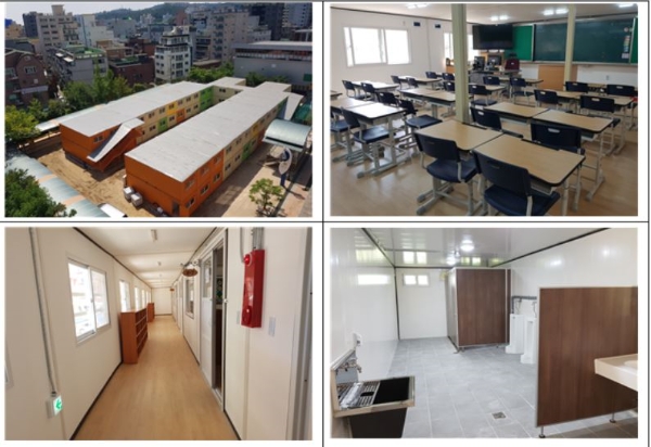 서울 은평구 '서울은명초등학교' 에 설치된 임시가설교실.사진=서울시교육청