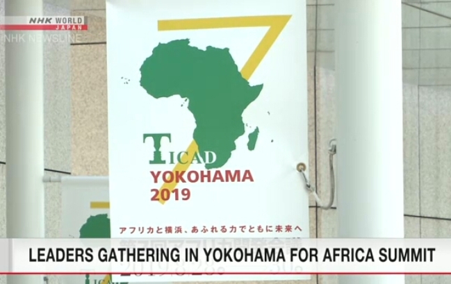 일본 요코하마에서 28일 개막된 제7회 아프리카개발회의(TICAD)의 로고와 엠블럼.