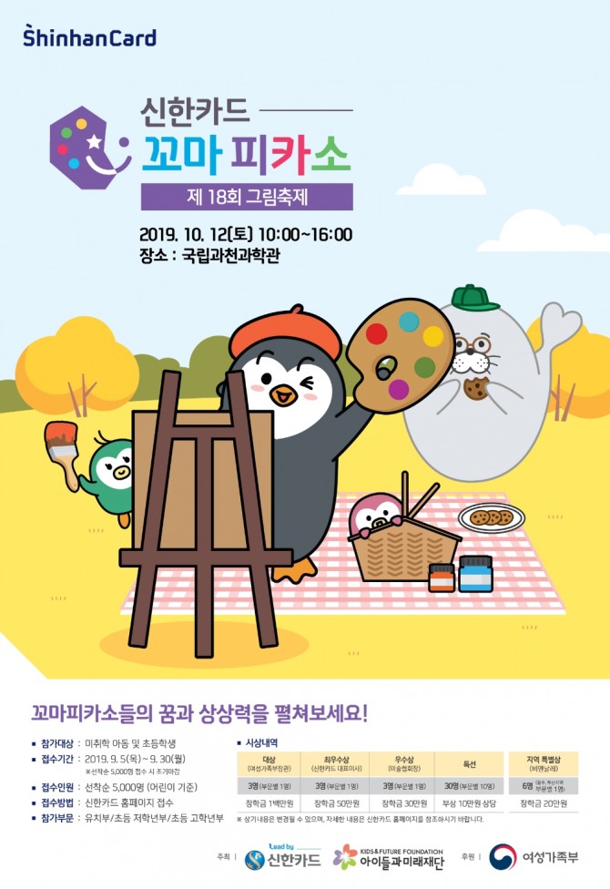 신한카드가 오는 10월 서울·광주·부산 등 3곳에서 ‘제18회 신한카드 꼬마피카소 그림축제’를 개최한다고 4일 밝혔다.  사진=신한카드 