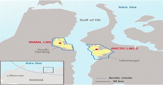 야말(Yamal) LNG 가스전과 아크틱(Arctic) LNG2 가스전 위치. 사진=토탈닷컴