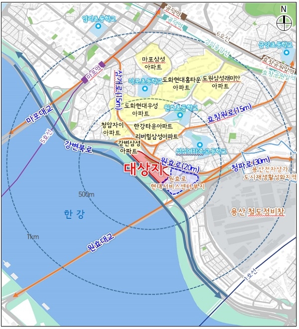 재건축 사업계획을 승인받은 서울시 용산구 원효산호아파트의 위치도. 사진=서울시