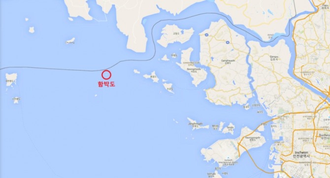  서해 북방한계선(NLL)에 위치한 함박도는 구글지도에는 한국 지역으로 표시된다. 사진=구글
