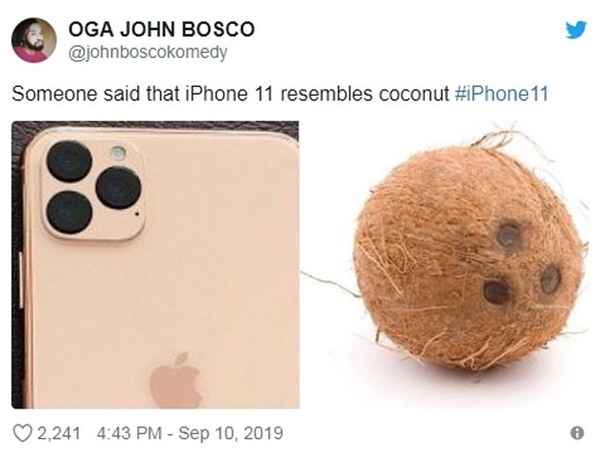 애플 아이폰11프로의 트리플 카메라를 코코넛에 빗댄 트윗. 사진=트위터 
