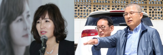 소설가 공지영(왼쪽)과 황교안 자유한국당 대표. 사진=뉴시스