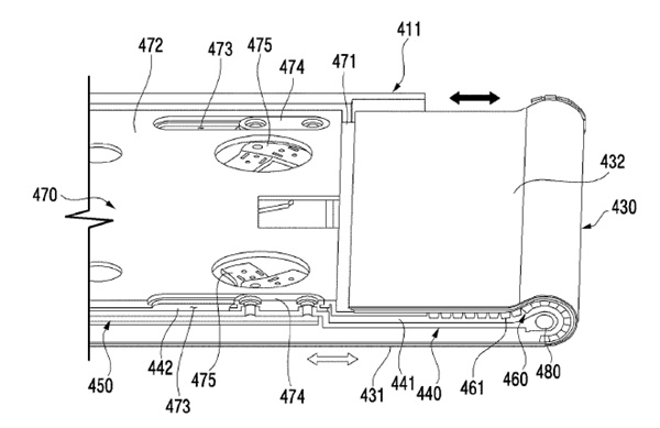 삼성전자가 특허출원된 슬라이더폰의 늘어나는 스크린 부분 도면. 사진=WIPO