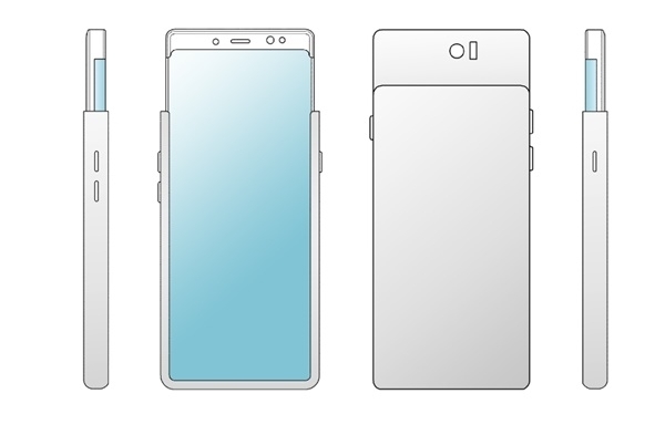 삼성전자가 특허출원한 롤러블 슬라이더폰의 정면과 측면. 사진=WIPO, 렛츠고디지털