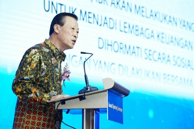 김도진 은행장이 IBK인도네시아 공식 출범식에서 기념사를 하고 있다. 사진=기업은행 