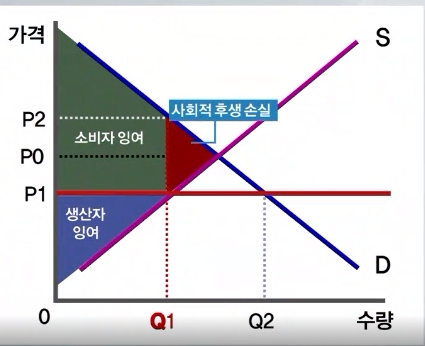 [김박사 진단] 분양가 상한제와 경제학 원론 그리고 김현미 국토부 장관. 도표는 분양가상한제가 결국 사회적 총후생를 줄일 뿐이라는 경제학의 가르침을 그림으로 표시한 것이다. 