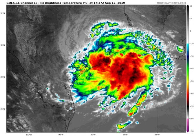 열대성 폭풍 '이멜다'가 멕시코만과 텍사스주의 미 에너지 시설을 덮쳤다. 자료=텍사스 프리포트 국립해양국