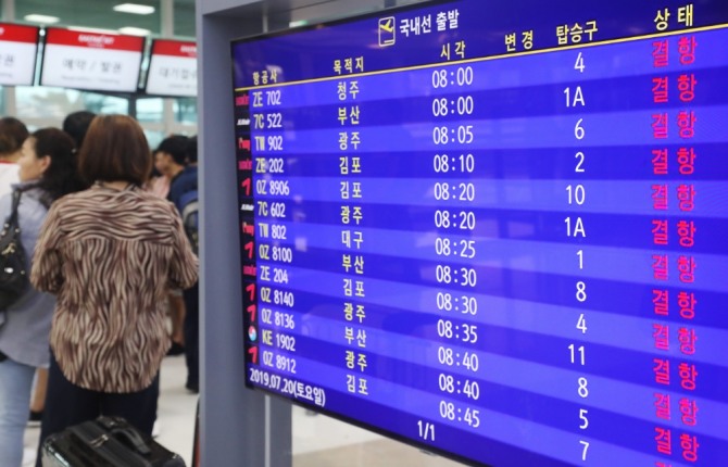 제17호 태풍 '타파' 영향으로 22일 제주공항 운항 중단. 사진=연합뉴스