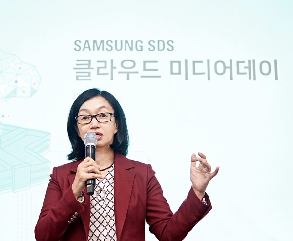 19일 삼성SDS 춘천 데이터센터에서 열린 클라우드 미디어데이 행사에서 발표하고 있는 윤심 삼성SDS 클라우드사업부 부사장. 사진=삼성SDS