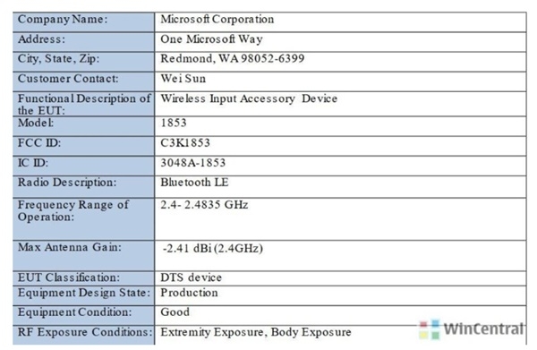 지난 주 FCC가  MS의 무선 입력 액세서리기기에 대한 인증을 했다. 사진=윈 센트럴 