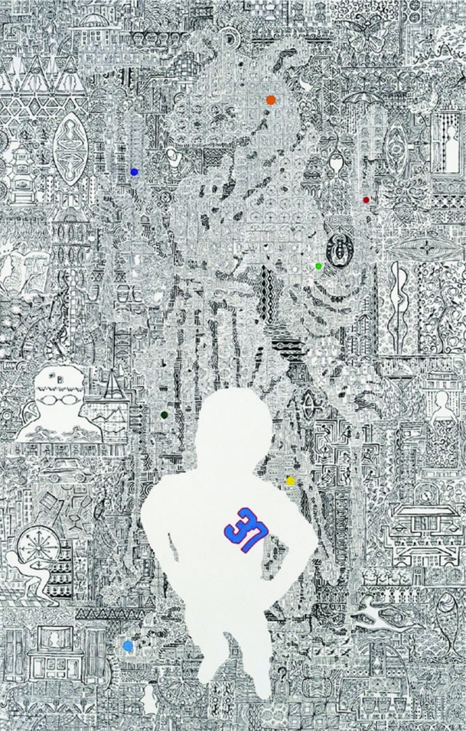 37세개띠205x137cm,장지위에 먹,아크릴,2006