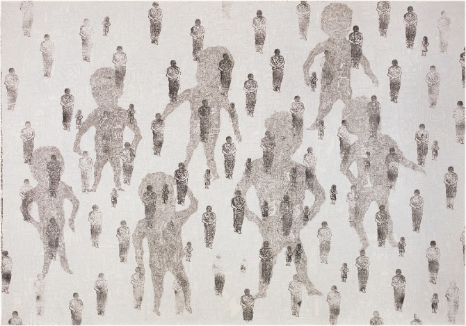 군중, 192x133, 장지위에 먹, 2010