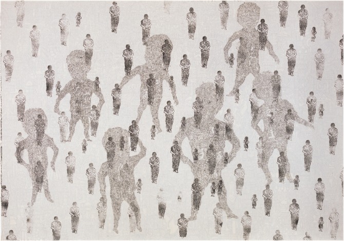 군중, 192x133, 장지위에 먹, 2010