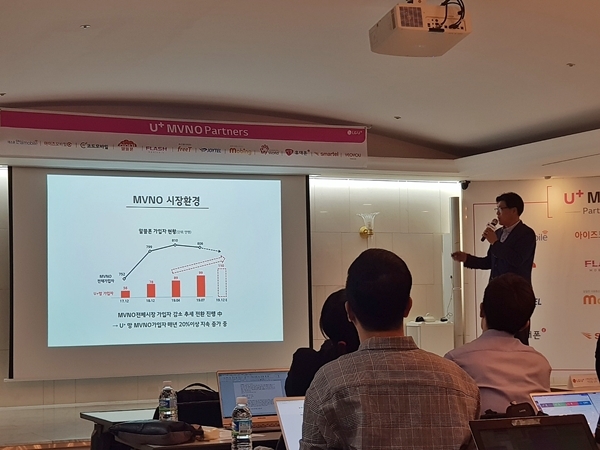 김시영 LG유플러스 MVNO 해외서비스 담당이 U+MVNO 파트너스 프로그램을 설명하고 있다. 사진=박수현 기자