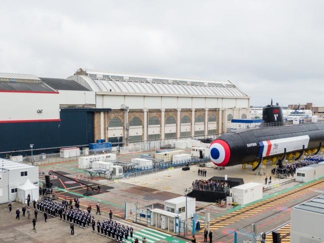 프랑스 바라쿠다급 핵추진잠수함 1번함 쉬프랑함 진수식.사진=프랑스엘리제궁