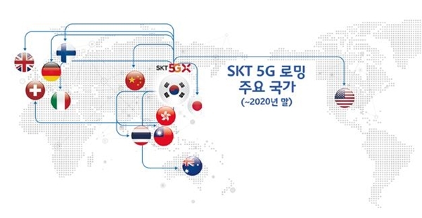 SKT 5G 로밍 주요 국가 (현재~2020년 말 기준) 자료=SKT