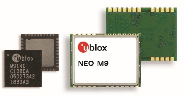 유블럭스의 M9 기술 플랫폼이 내장된 UBX-M9140 고성능 GNSS 칩과 이 플랫폼 기반의 첫 번째 모듈인 NEO-M9N. 사진=유블럭스