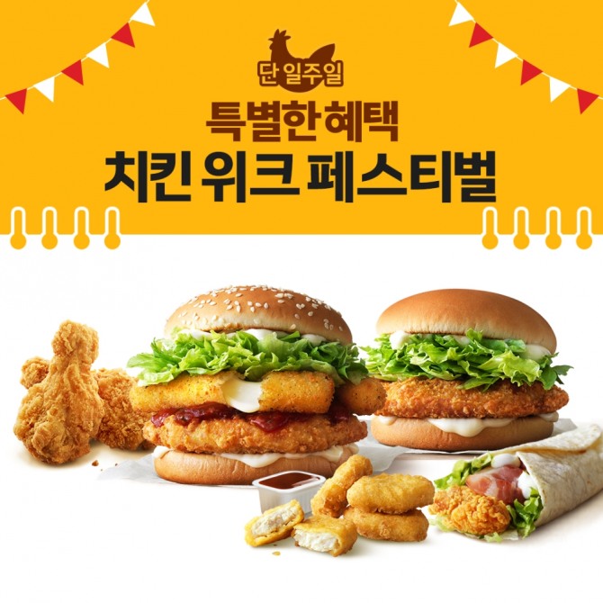 맥도날드가 10월 27일까지 맥치킨 등 치킨 버거 3종 출시를 기념해 매일 다른 치킨 메뉴를 파격가에 구입할 수 있는 쿠폰을 앱에서 제공하는 ‘치킨 위크 페스티벌’을 벌인다. 사진=맥도날드