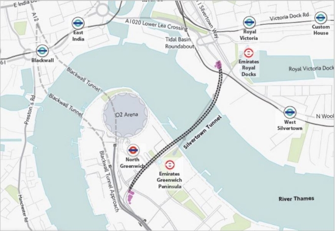 영국 런던 ‘실버타운 터널 사업’ 공사 위치도. 자료=런던교통공사