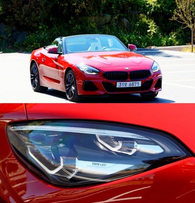Z4의 차체 디자인은 유려한 곡선을 지녔다. BMW LED 헤드라이트는 차량 전면부에 강인한 인상을 부여한다. 사진=글로벌 이코노믹 정수남 기자