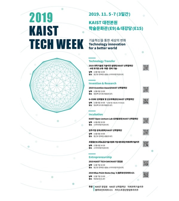 KAIST가 기술이전을 위한 테크위크 행사를 다음달 5일부터 7일까지 사흘간 개최한다.
